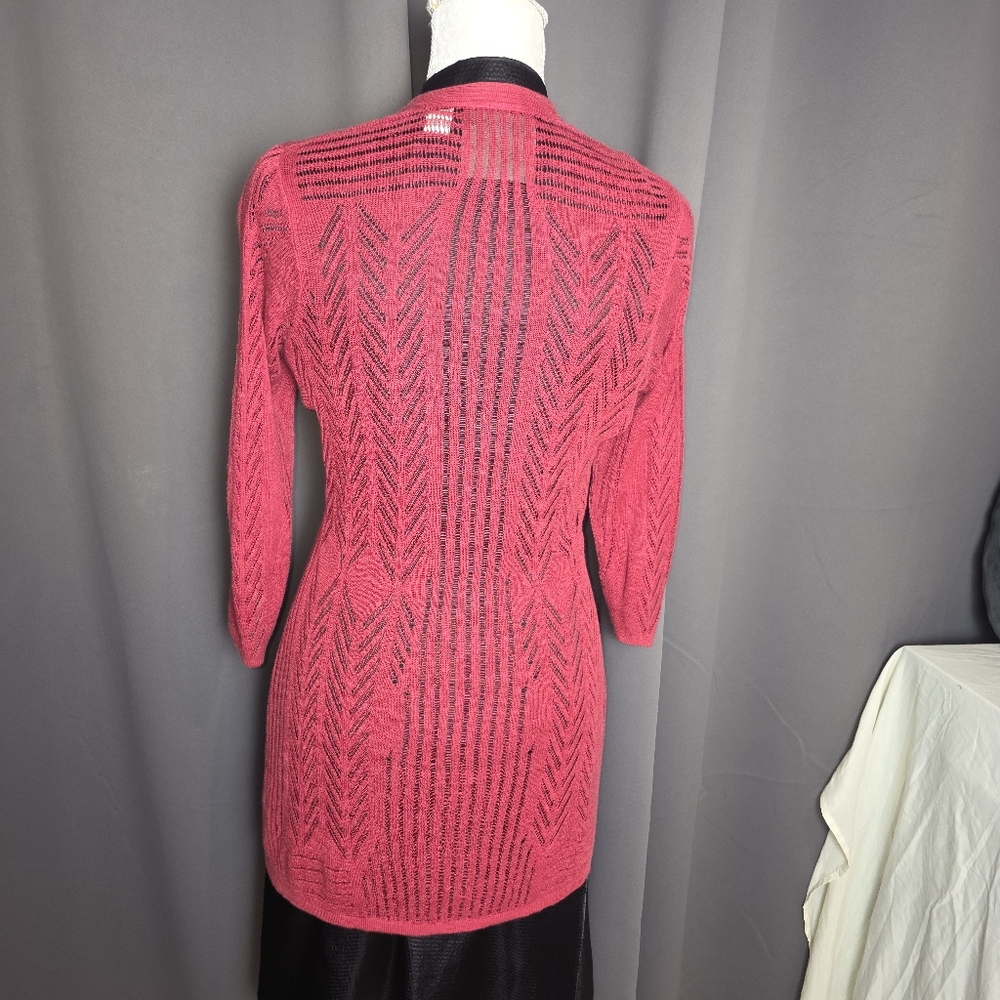 Guinevere Anthropologie Linen Knit Cardigan Womens Medium Red Button Front - Picture 4 of 12